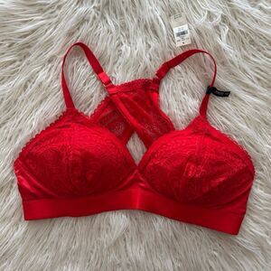 Aerie Real Power Wireless Push Up Paisley Lace Bra Holiday Red Size 36D